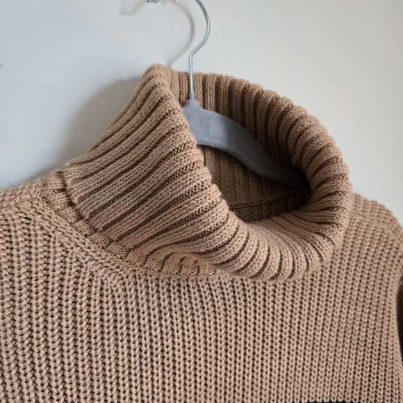 Quince Striped Cotton Chunky Sweater Sz M Medium Turtleneck Bell Wide Sleeve - Picture 6 of 11